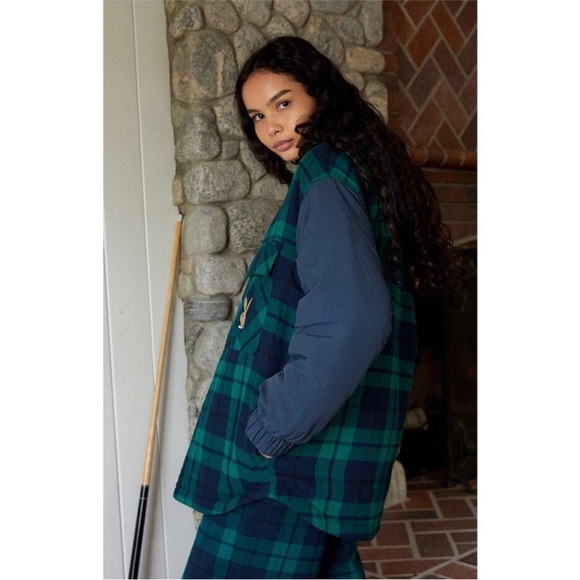 Playboy Pacsun Women's Plaid Boyfriend Jacket Navy Green Hoodie Jacket Size XS/S - Picture 3 of 11